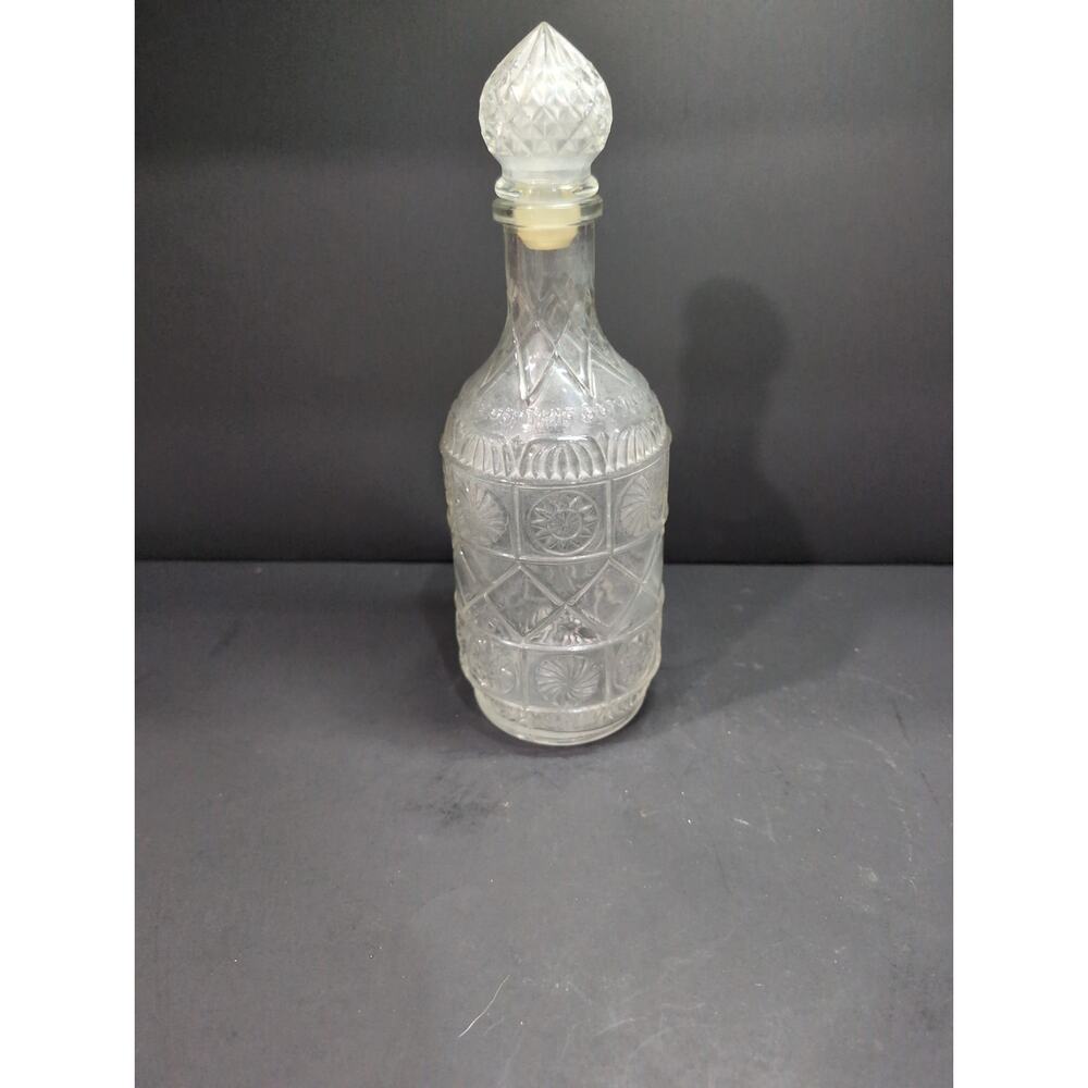 Federal Glass Clear Liquor Bottle‎ 11" Tall, Vintage Bar Accessories, Home Decor